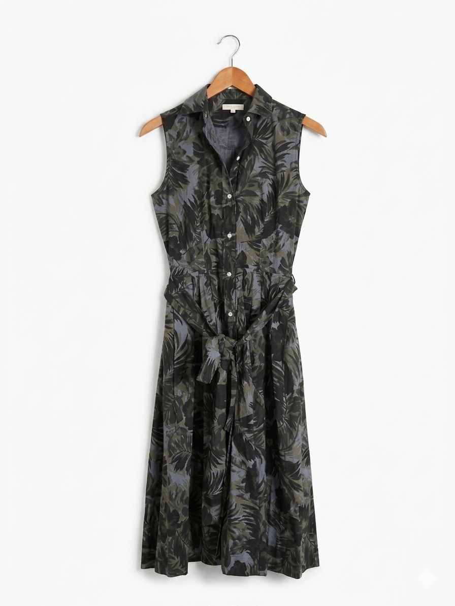 Ann Mashburn Olive And Black Sleeveless Button-Front Midi Dress Size S